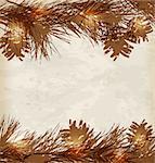 Vintage Christmas background with pine branches and cones