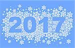 2017 background of snowflakes. Number text of symbol year 2017. Illustration in vector format