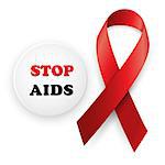 Vector illustration red ribbon - AIDS, HIV, heart disease, stroke awareness sign