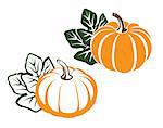 Pumpkins with leaves. silhouette on white background. Vector illustration