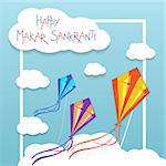 Happy Makar Sankranti card with kites. Vector illustration