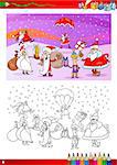 Cartoon Illustration of Santa Claus Characters Group on Christmas Time for Coloring Book