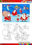 Cartoon Illustration of Santa Clauses Group on Christmas Time for Coloring Book