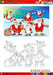 Coloring Book Cartoon Illustration of Santa Claus Characters Group with Christmas Presents