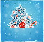 Christmas tree and red decorations on a blue background