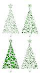 Set Christmas Holiday Trees with Patterns of the Silhouettes Cartoon Figures and Symbols and Floral Ornaments on White Background. Vector