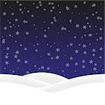Winter background with snowflakes and snow drifts. Vector, seamless pattern