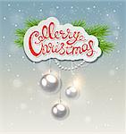 Christmas background with greeting inscription and silver decorations