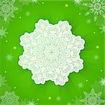 Decorative green vector Christmas background with snowflake