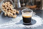 cup of fresh  black coffee espresso  with brown sugar