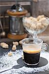 cup of  black coffee espresso  with brown sugar
