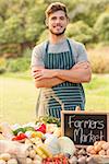 Handsome farmer standing arms crossed on a sunny day