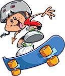 Happy Cartoon Skateboard Boy Wearing a Helmet and Doing a Cool Trick