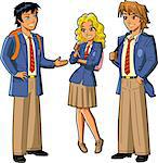 Three Anime Style Students in School Uniforms