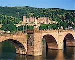 Castle, Neckar River and Alte bridge, Heidelberg, Baden-Wurttemberg, Germany, Europe