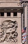 Bas relief sculpture on Michigan Avenue Bridge depicting moments in the city's history, Chicago, Illinois, United States of America, North America