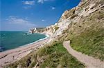 Coast path and beach, St. Oswald's Bay, Dorset, England, United Kingdom, Europe