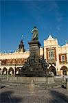 Statue of the romantic poet Mickiewicz in front of The Cloth Hall (Sukiennice), Main Market Square (Rynek Glowny), Old Town District (Stare Miasto), Krakow (Cracow), UNESCO World Heritage Site, Poland, Europe