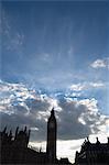 Big Ben silhouetted against the early morning sky, Westminster, London, England, United Kingdom, Europe