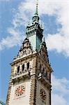 Clock tower, Rathaus (City Hall), Hamburg, Germany, Europe