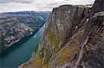 Waterfall fjord at Lyseboten, Lysefjord, Norway, Scandinavia, Europe