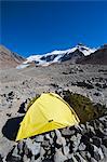 Tent at Plaza de Mulas base camp, Aconcagua 6962m, highest peak in the western hemisphere, Aconcagua Provincial Park, Andes mountains, Argentina, South America