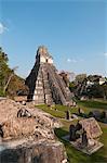 Gran Plaza and Temple I, Mayan archaeological site, Tikal, UNESCO World Heritage Site, Guatemala, Central America