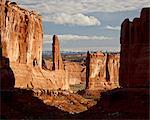 Courthouse Towers and Park Avenue, Arches National Park, Utah, United States of America, North America