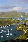 Elevated view of English Harbour from Shirley Heights looking towards Nelson's Dockyard, Antigua, Leeward Islands, West Indies, Caribbean, Central America