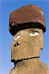 Ahu Ko Te Riku, the only topknotted and eyeballed Moai on the Island, Rapa Nui (Easter Island), UNESCO World Heritage Site, Chile, South America