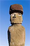 Ahu Ko Te Riku, the only topknotted and eyeballed Moai on the Island, Rapa Nui (Easter Island), UNESCO World Heritage Site, Chile, South America