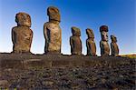 Ahu Tongariki, the largest ahu on the Island, Tongariki is a row of 15 giant stone Moai statues, Rapa Nui (Easter Island), UNESCO World Heritage Site, Chile, South America