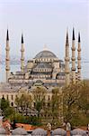 Elevated view of the Blue Mosque (Sultan Ahmet) in Sultanahmet, overlooking the Bosphorus, Istanbul, Turkey, Europe