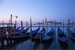 Daybreak view of gondolas from Piazzetta San Marco to Isole of San Giorgio Maggiore, Venice, UNESCO World Heritage Site, Veneto, Italy, Europe