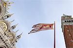 Campanile and Basilica San Marco, St. Mark's Square, with Venetian flag, Venice, UNESCO World Heritage Site, Veneto, Italy, Europe