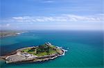 Aerial view of St. Michael's Mount, Penzance, Lands End Peninsula, West Penwith, Cornwall, England, United Kingdom, Europe