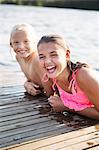 Laughing girls on jetty