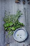 Herbs on wooden background