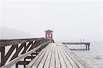 Wooden jetty in fog