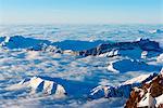 Europe, France, Haute Savoie, Rhone Alps, Chamonix, sea of clouds weather inversion over Chamonix valley