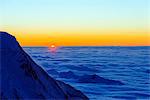 Europe, France, Haute Savoie, Rhone Alps, Chamonix, sea of clouds weather inversion over Chamonix valley, sunset