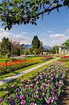 Villa Pallavicino, Stresa, Lake Maggiore, Piedmont, Italy. Villa's italianate garden in blooming season.