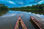 South America, Peru, Amazonia, Manu National Park, UNESCO World Heritage, dugout boat on old oxbow lake