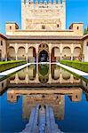 Courtyard of the Myrtles (Patio de los Arrayanes) in La Alhambra, Granada, Andalusia, Spain.