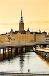 Riddarholmen with the Riddarholmskyrkan (Church) in Gamla Stan, the Old Town of Stockholm, with the beautiful traditional architecture. Stockholm, Sweden