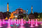 Night view of fountain light show with Hagia Sophia behind, Sultanahmet, Istanbul, Turkey