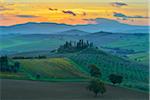 Tuscany Countryside with Farmhouse at Sunrise, San Quirico d'Orcia, Val d'Orcia, Province of Siena, Tuscany, Italy