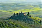 Tuscany Countryside with Farmhouse, San Quirico d'Orcia, Val d'Orcia, Province of Siena, Tuscany, Italy