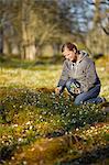 Smiling woman picking anemones