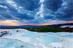 White travertine basins at sunset, Pamukkale, UNESCO World Heritage Site, Western Anatolia, Turkey, Asia Minor, Eurasia